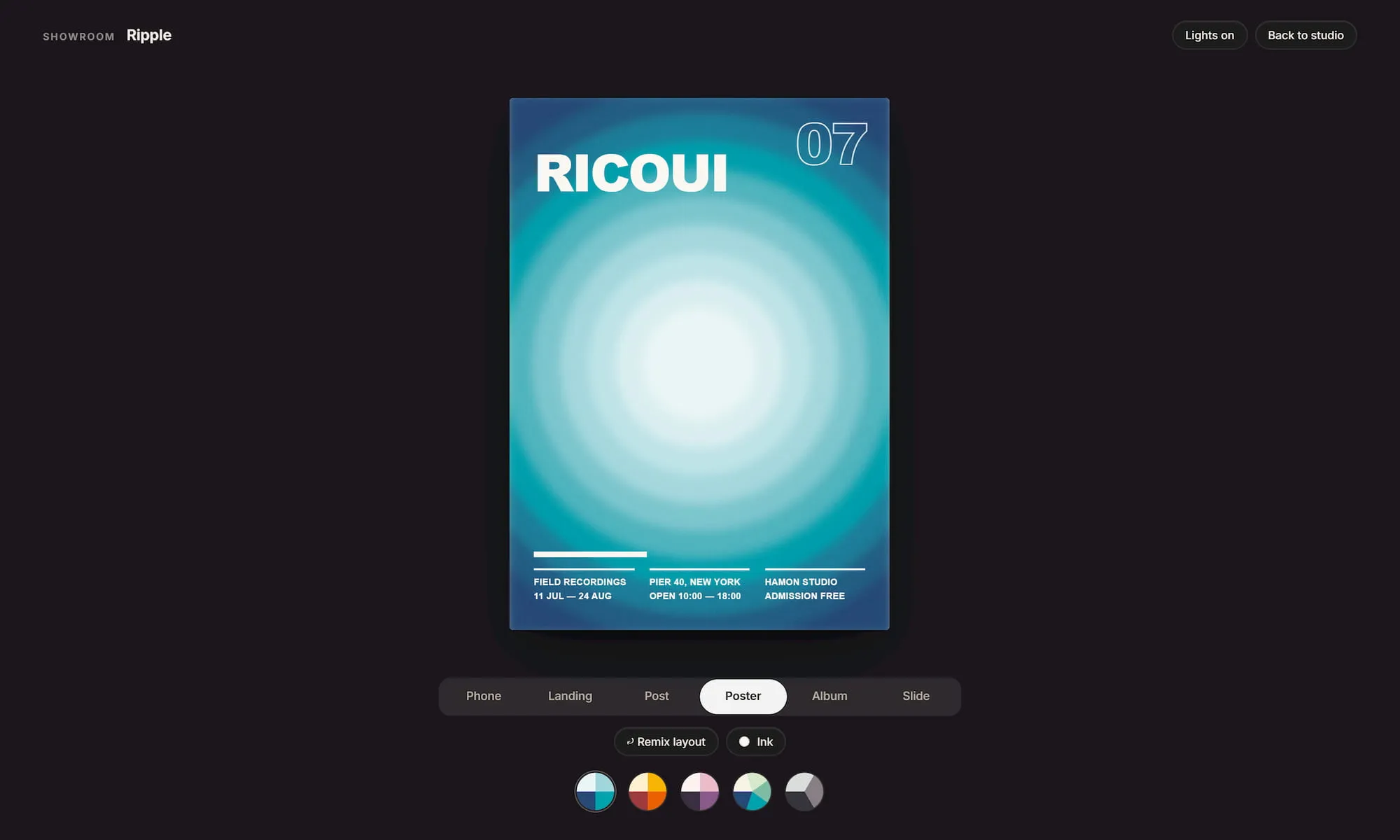 Poster preview made with a Ripple gradient and custom text